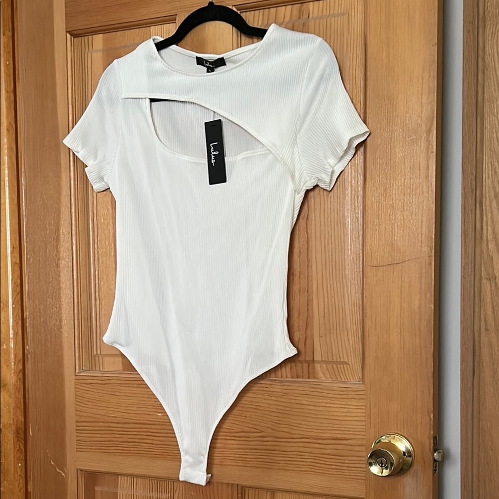 Lulu's White Polo Cut-Out‎ Bodysuit